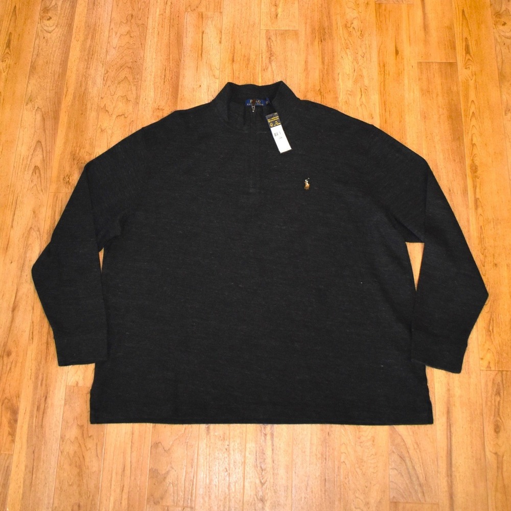 Polo Ralph Lauren Quarter Zip Mens 2XB Black New Estate Rib Pullover Sweater